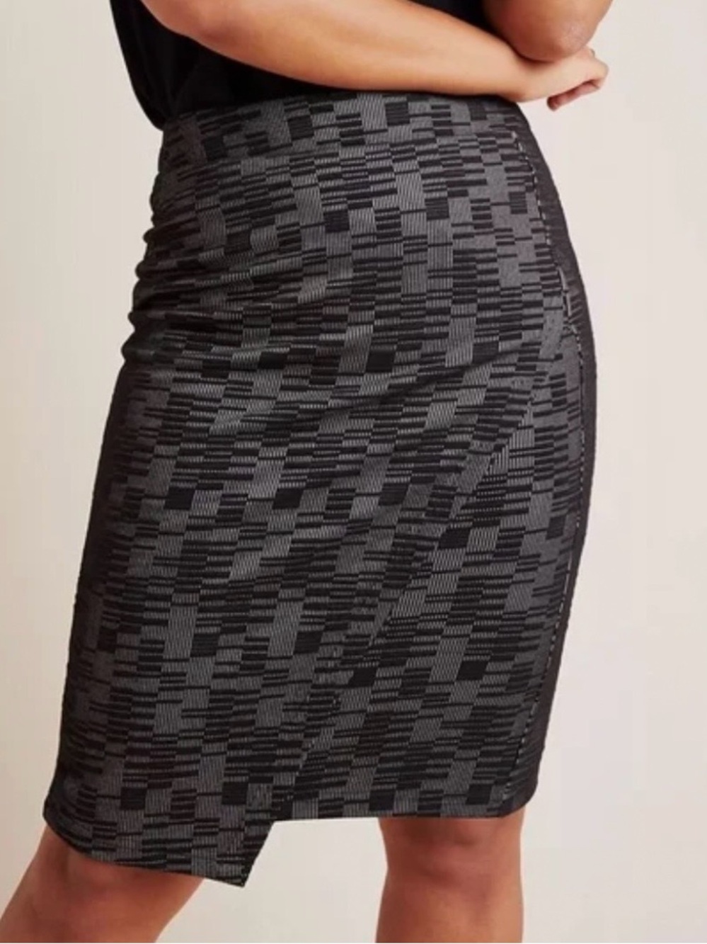 Anthropologie Asymmetric Maeve Bobbie Geometric Pencil Skirt, Small, Black/Gray